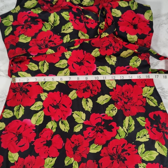 Talbots 100% Silk Red Rose A-Line Midi Dress Size 10 - Picture 11 of 11